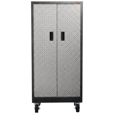 Freestanding Garage Cabinet Built to Last, Heavy-Duty Steel Construction, Locking Doors, Rolling Casters