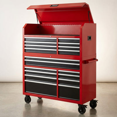 Rolling Tool Chest Built to Organize Any Workshop, 18-Drawer, Detachable Top Box, Gas Struts, Power Strip