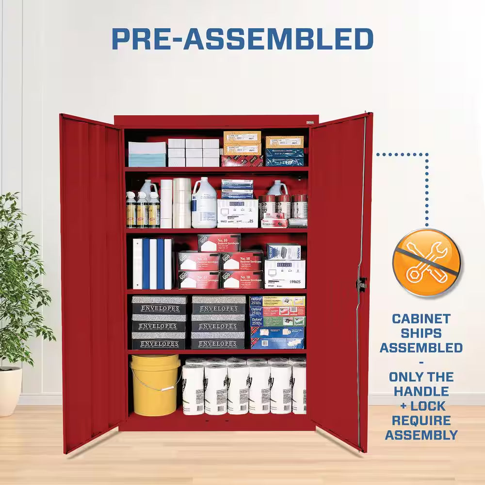 Elite Series 46 In. W X 72 In. H X 24 In. D 22-Gauge 5-Shelf Steel Freestanding Garage Storage Cabinet in Red