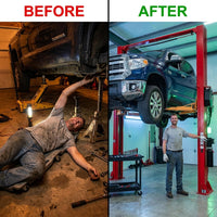 12000 Lbs Extra Height 167Inch 2 Post Lift Two Post Car Lift AK-M120 Auto Lift Car Lift Hoist 2 Post Car Lift (Extra Height, Red) — Before & After