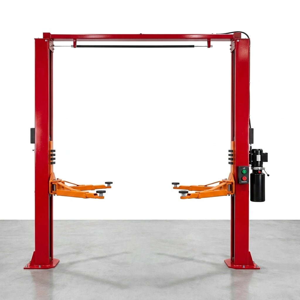 12000 Lbs Extra Height 167Inch 2 Post Lift Two Post Car Lift AK-M120 Auto Lift Car Lift Hoist 2 Post Car Lift (Extra Height, Red) — Studio Shot