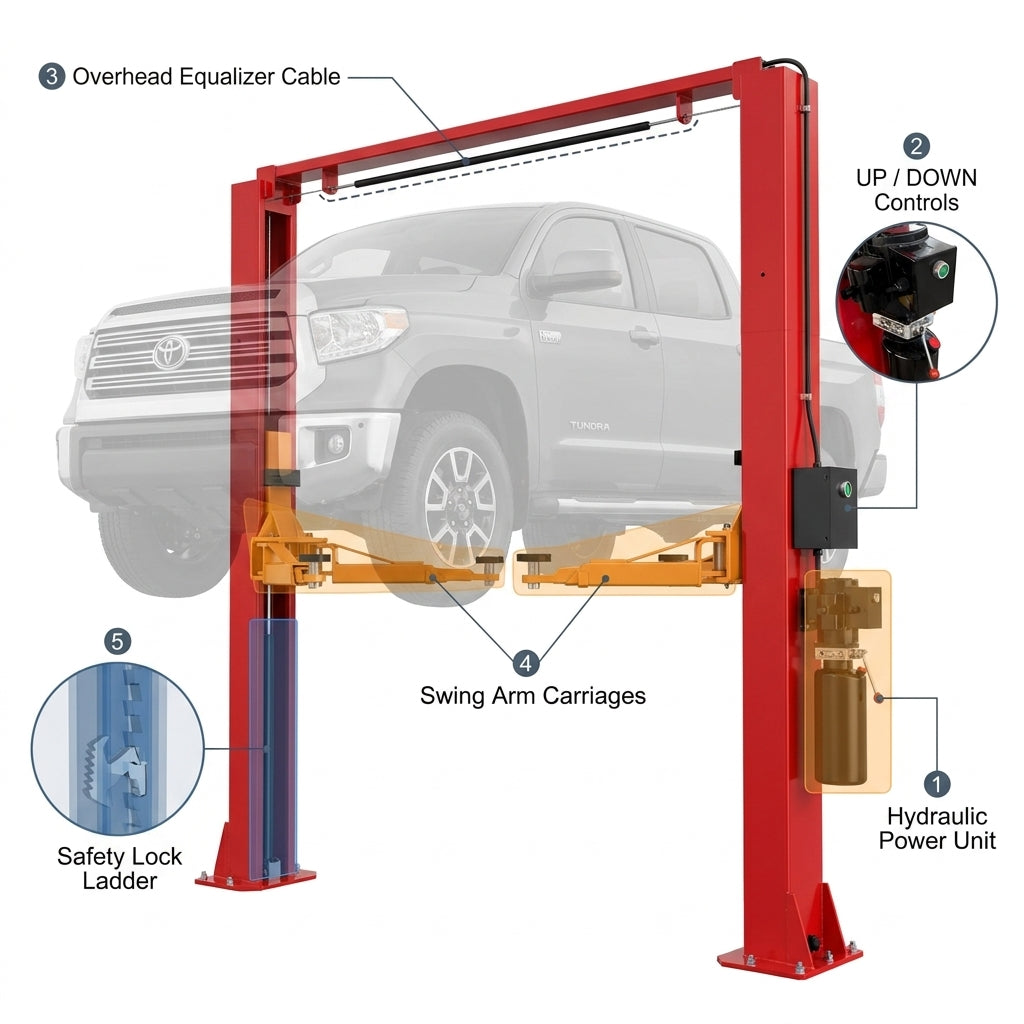 12000 Lbs Extra Height 167Inch 2 Post Lift Two Post Car Lift AK-M120 Auto Lift Car Lift Hoist 2 Post Car Lift (Extra Height, Red) — How It Works