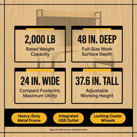 24 In. W Adjustable Workbench, Heavy Duty Wood Desktop Workbench with Wheels, Rolling Workbench with USB Outlet, Hooks — Results & Stats