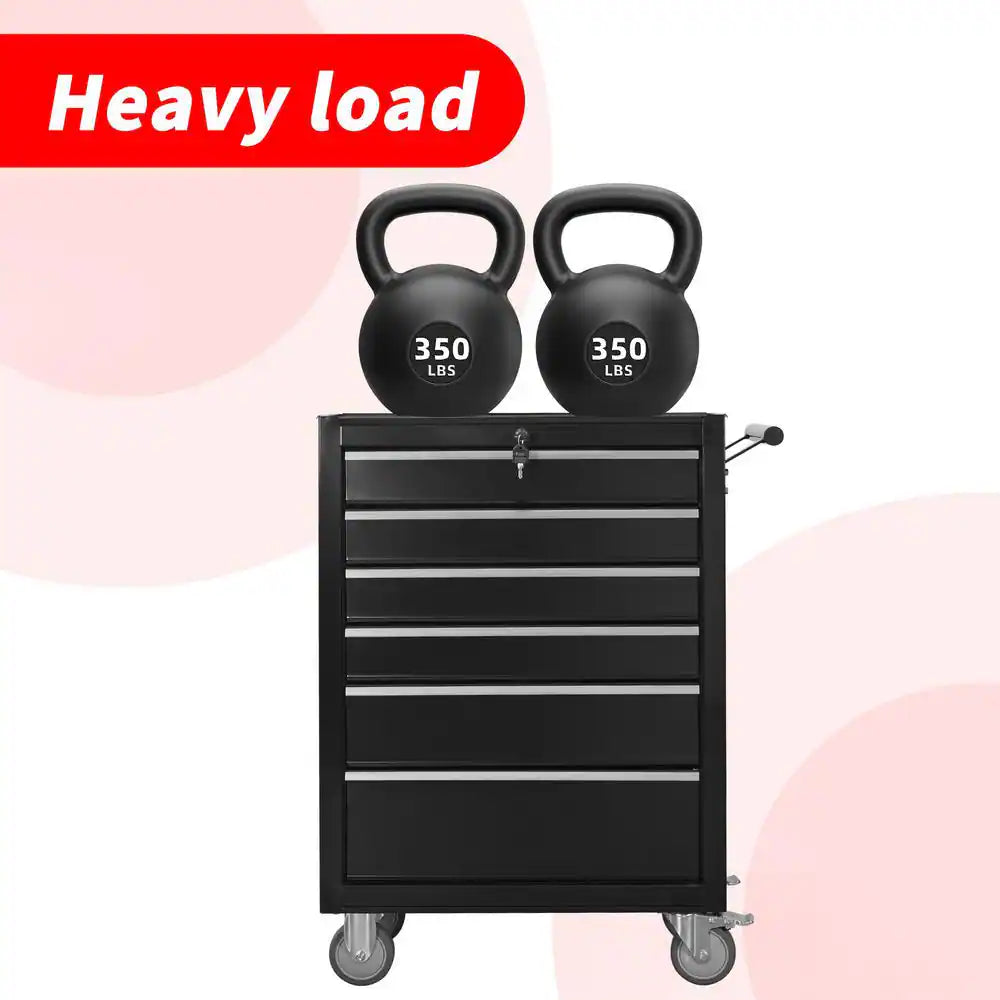 24 In. 6-Drawer Rolling Tool Chest Cabinet, Large Capacity Metal Toolbox with Wheels and Locking, Workshop-Black