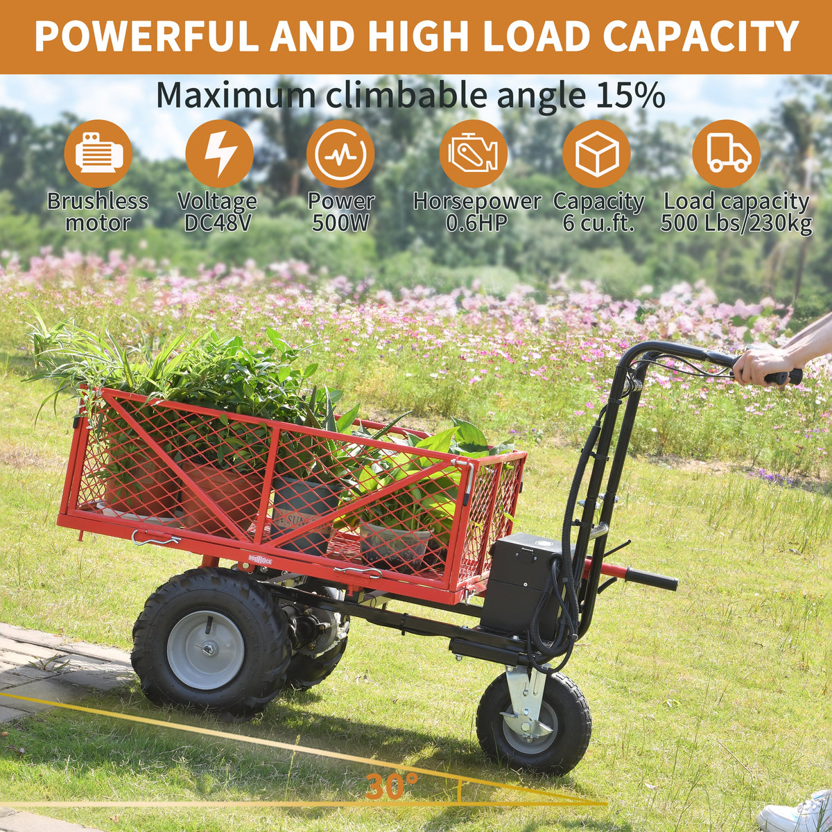 48V 500W Electric Utility Cart – 500 lb Capacity