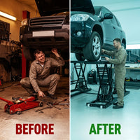 Car Lift, 25.6 Max. Height, 5, 000 LBS Capacity Portable Car Lift, with Extended-Length Plates, Heavy-Duty Carbon Steel Truck Lift with 120V Power Unit, Auto Car Jack Lifts for Home Garage Shop — Before & After