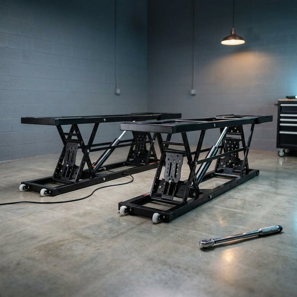 Car Lift, 25.6 Max. Height, 5, 000 LBS Capacity Portable Car Lift, with Extended-Length Plates, Heavy-Duty Carbon Steel Truck Lift with 120V Power Unit, Auto Car Jack Lifts for Home Garage Shop — Studio Shot