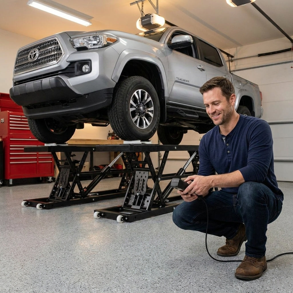 Car Lift, 25.6 Max. Height, 5, 000 LBS Capacity Portable Car Lift, with Extended-Length Plates, Heavy-Duty Carbon Steel Truck Lift with 120V Power Unit, Auto Car Jack Lifts for Home Garage Shop — Lifestyle