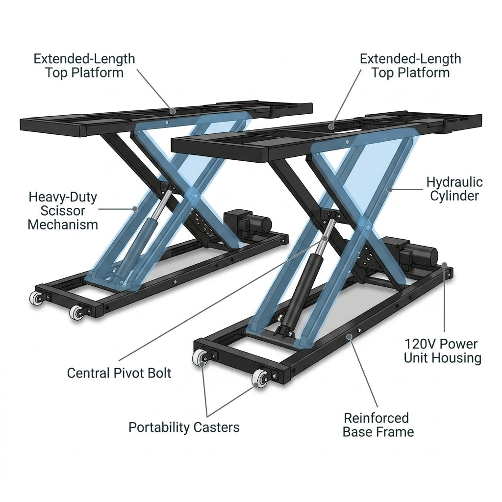 Car Lift, 25.6 Max. Height, 5, 000 LBS Capacity Portable Car Lift, with Extended-Length Plates, Heavy-Duty Carbon Steel Truck Lift with 120V Power Unit, Auto Car Jack Lifts for Home Garage Shop — How It Works