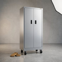 Premier Series Pre-Assembled Steel Freestanding Garage Cabinet in Silver with Casters (30 In. W X 65 In. H X 18 In. D) — Studio Shot