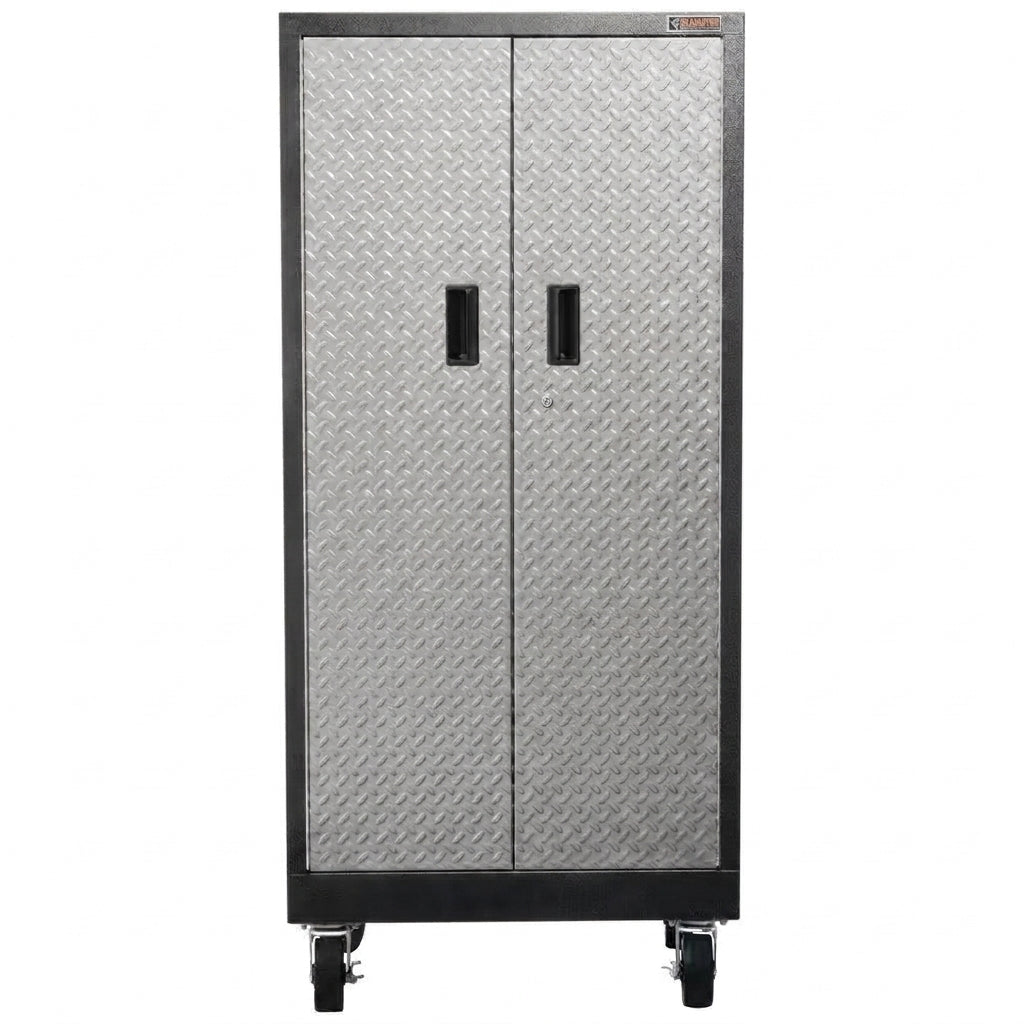 Premier Series Pre-Assembled Steel Freestanding Garage Cabinet in Silver with Casters (30 In. W X 65 In. H X 18 In. D) — Studio Shot