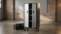 Premier Series Pre-Assembled Steel Freestanding Garage Cabinet in Silver with Casters (30 In. W X 65 In. H X 18 In. D) — Lifestyle