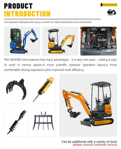 Mini Excavator – Compact Crawler Digger with Custom Color Options