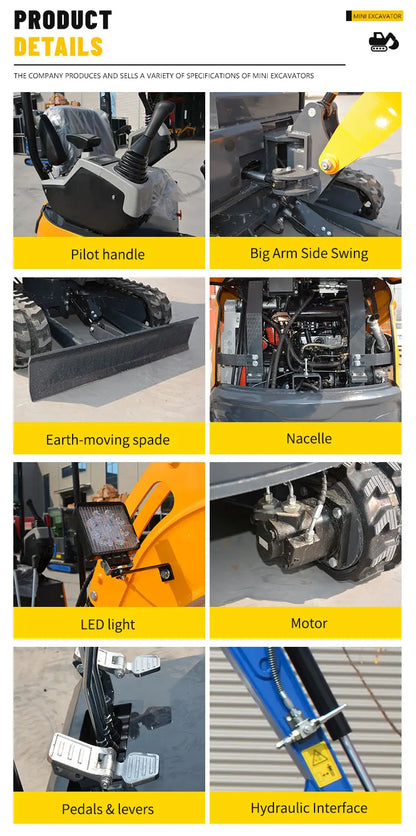 Mini Excavator – Compact Crawler Digger with Custom Color Options