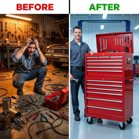 Tool Chest 18-Drawer | 66'' Large Rolling Tool Chest with Wheels | Detachable Top Metal Tool Box with Gas Struts | Lockable Rolling Tool Cabinet with Liners,Power Strip | Garage, Repair Shop, Workshop — Before & After