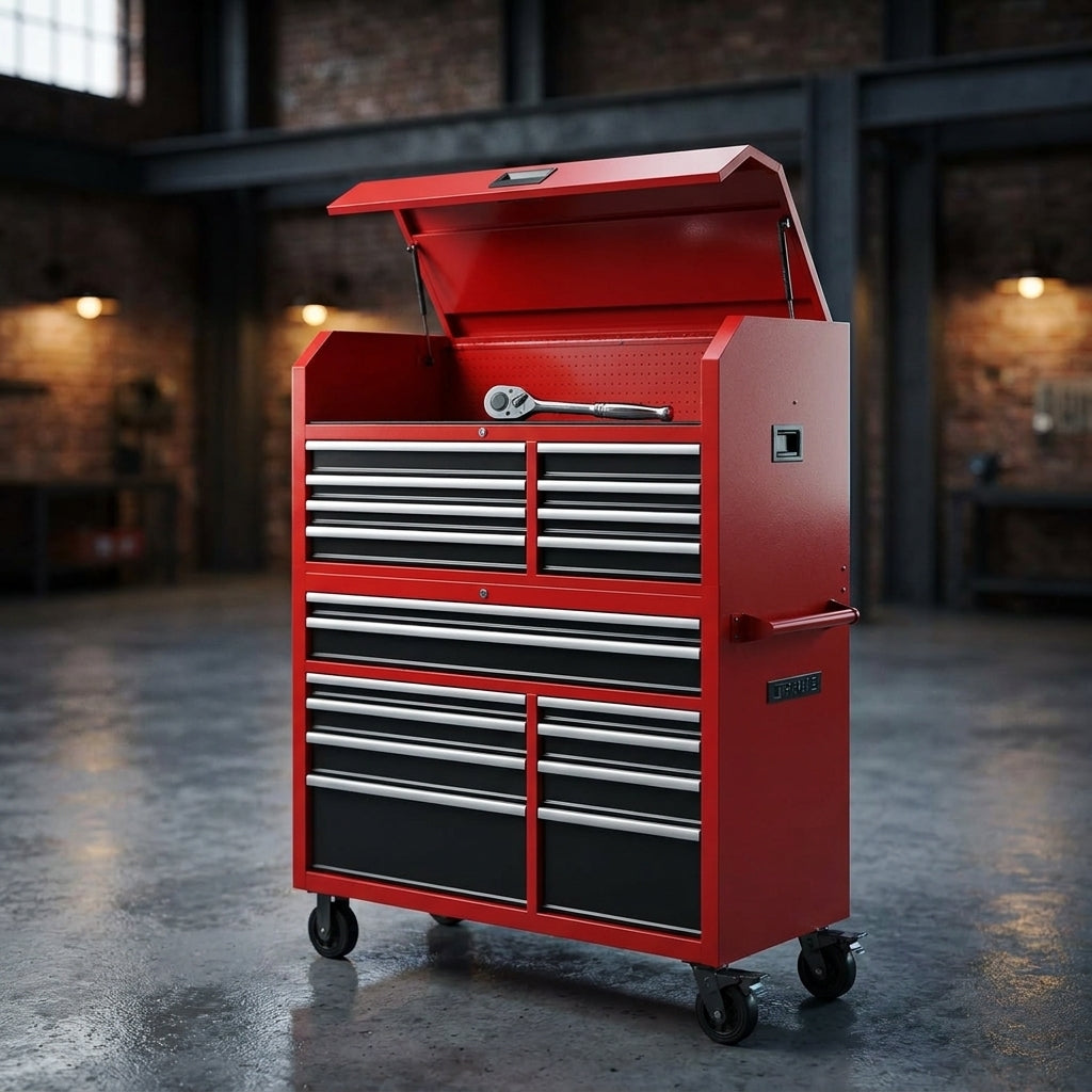 Tool Chest 18-Drawer | 66'' Large Rolling Tool Chest with Wheels | Detachable Top Metal Tool Box with Gas Struts | Lockable Rolling Tool Cabinet with Liners,Power Strip | Garage, Repair Shop, Workshop — Studio Shot