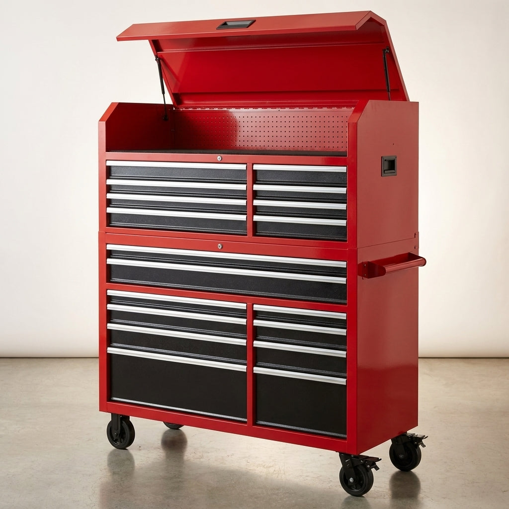 Tool Chest 18-Drawer | 66'' Large Rolling Tool Chest with Wheels | Detachable Top Metal Tool Box with Gas Struts | Lockable Rolling Tool Cabinet with Liners,Power Strip | Garage, Repair Shop, Workshop — Studio Shot