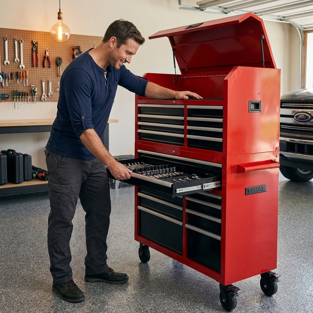 Tool Chest 18-Drawer | 66'' Large Rolling Tool Chest with Wheels | Detachable Top Metal Tool Box with Gas Struts | Lockable Rolling Tool Cabinet with Liners,Power Strip | Garage, Repair Shop, Workshop — Lifestyle