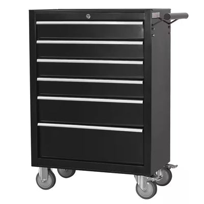 24 In. 6-Drawer Rolling Tool Chest Cabinet, Large Capacity Metal Toolbox with Wheels and Locking, Workshop-Black