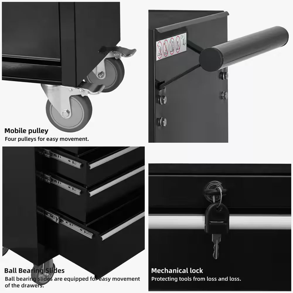 24 In. 6-Drawer Rolling Tool Chest Cabinet, Large Capacity Metal Toolbox with Wheels and Locking, Workshop-Black