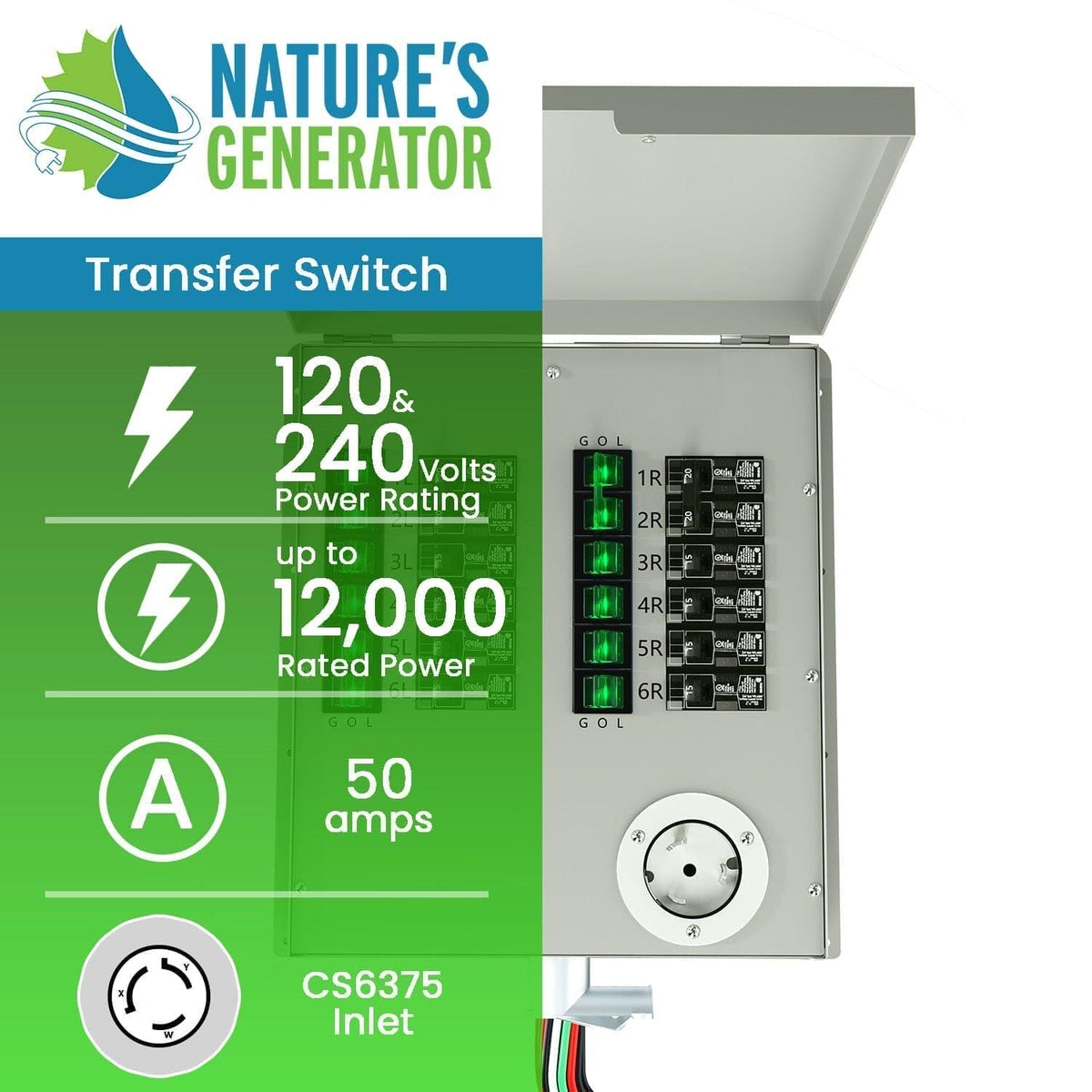 12-Circuit 120/240V 50A Non-Automatic Transfer Switch
